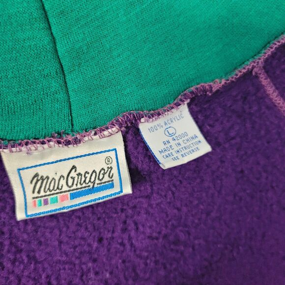 Vintage Macgregor Purple Hoodie Plain Large 26x28 Pullover Pocket Skate Grunge - Picture 12 of 17